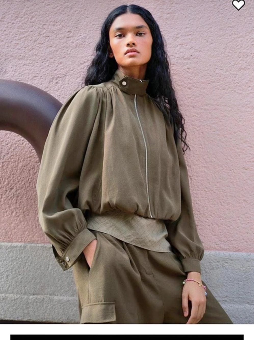 H&M Balloon-Sleeved Modal Jacket olive Cropped Bomber